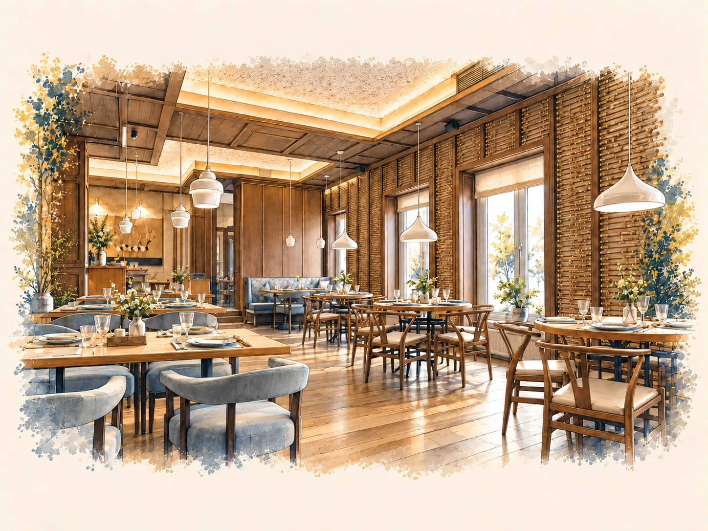 Illustration of a contemporary commercial restaurant fit-out