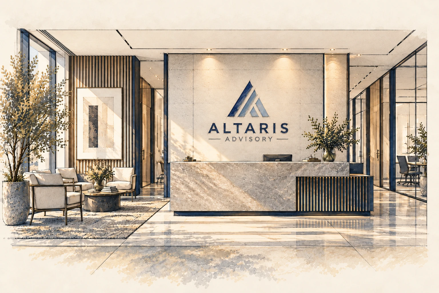 Architectural illustration of an Altaris-branded professional reception