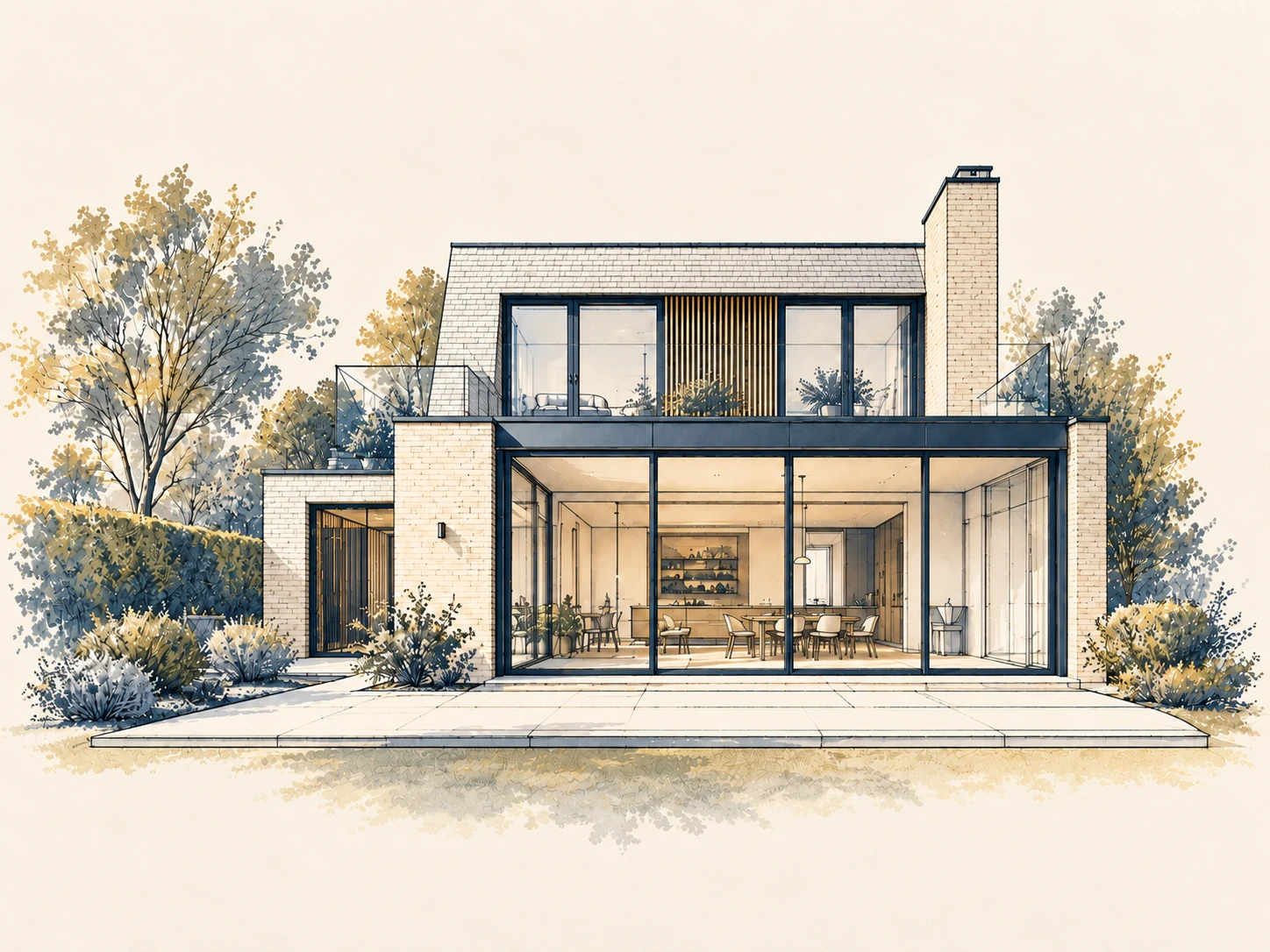 Architectural illustration of contemporary residential construction